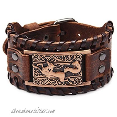 CANNE Viking Bracelet Nordic Fenrir Wolf Symbol Leather Bracelet Vintage Amulet Bracelet for Men Women