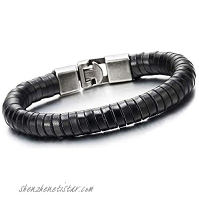 COOLSTEELANDBEYOND Unique Black Braided Leather Bangle Bracelet for Men Women Leather Wristband Bangle Minimalist