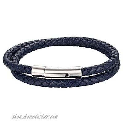 Cupimatch Men's Stainless Steel Magnetic Clasp Braided Leather Rope Bracelet Cuff