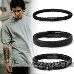 FIBO STEEL 3 PCS Magnetic-Clasp Leather Bracelets for Men Wrap Braided Leather Bracelets Wrist Cuff Bangle 8.0-8.5 Inch