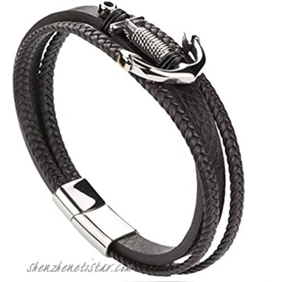HHGEE XING Mens Leather Bracelet Cowhide Multi-Layer Braided Leather Wrist Cuff Bangle