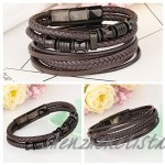 LOLIAS 3Pcs Stainless Steel Braided Leather Bracelet for Men Women Leather Wrist Band Cuff Bangle Bracelet Magnetic Clasp 7.5-8.5 inches
