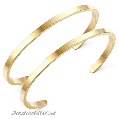 Milacolato 2 Pcs Stainless Steel Thin Cuff Bracelet 18K White/Rose/Yellow Gold Plated Oval Couples Love Bracelets Plain Open Cuff Bangle Jewelry Gift for Him and Her