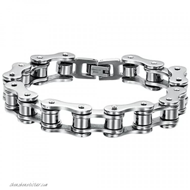 Oidea Mens Stainless Steel 13MM Punk Cool Bicycle Chain Link Bracelet for Biker 8 Inch