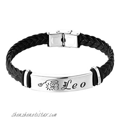 Starchenie 12 Constellation Leather Bracelet Zodiac Signs Braided Punk Wrist Rope Cuff Bracelet