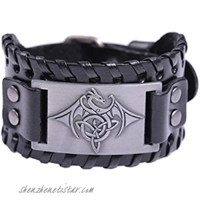 TEAMER Celtic Trinity Knot Triquetra Bracelet Wing Dragon Leather Bracelet Gift Jewelry for Men