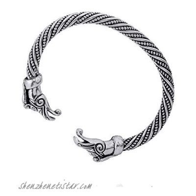 Viking Odin's Raven Crow Head Twisted Bracelet Cuff Bangle for Men (style 1 silver)