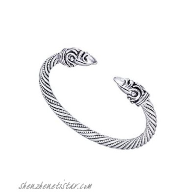 Viking Odin's Raven Crow Head Twisted Bracelet Cuff Bangle for Men (style 2 silver)