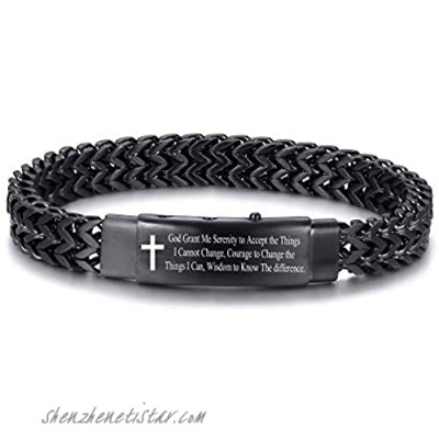 VNOX Personalized Custom Christian Bible Quote Link Bracelet Inspirational Encouragement Gifts for Men Boys Mens Adjustable 8-8.6 Inches Metal Double Franco Cuff Wristband