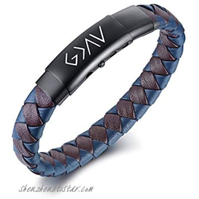 VNOX Two-Tone Braided Leather Cuff Wristband Bracelet Engraved God is Greater Than Highs&Lows Christian Inspirational Jewelry Adjustable