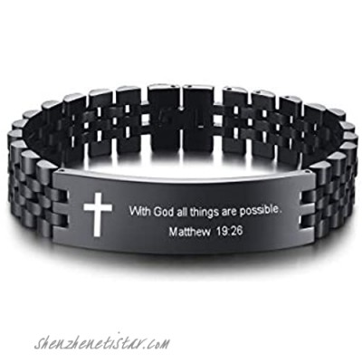 XUANPAI Mens Bible Verse Bracelet Christian Scriptures Inspirational ID Cross Wristband for Men Dad