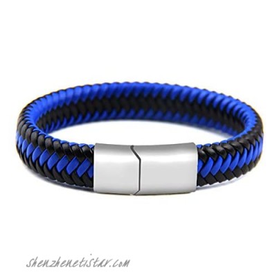 YOOE Mixed Color Striped Braided Leather Bracelets Men's Magnetic Clasp Buckle Leather Cuff Bracelet.Simple Woven Wrap Surfer Bangle