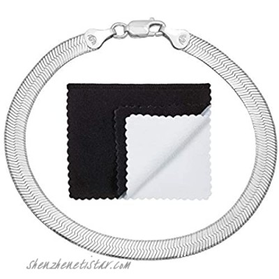 5.3mm Solid .925 Sterling Silver Flat Herringbone Chain Bracelet