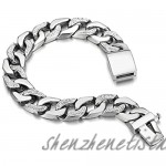 COOLSTEELANDBEYOND Men's Stainless Steel Curb Chain Bracelet Silver Color High Polished with Cubic Zirconia