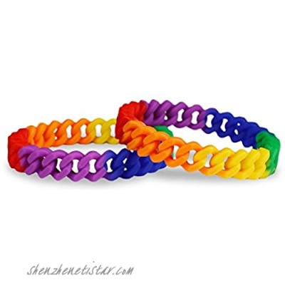 Fundraising For A Cause | Rainbow Chain Link Silicone Pride Bracelets - Adult Pride Wristbands - LGBTQ+ Bracelets for Women & Men