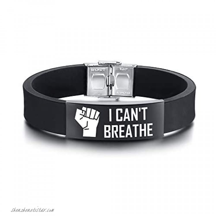 I Can't Breathe Black Lives Matter Engraved Silicone Wristband Justice Freedom Peace Spread Awareness Men Bracelet BLM Bracelet