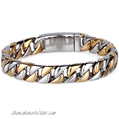 MASOP Gift for Him Men's Stainless Steel Curb Link Chain Bracelet Silver Gold Two Tone 8.5"
