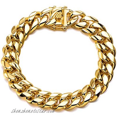 Miami Cuban Link Chain Bracelet 18K Gold Plated/Silver/Black 14mm Width 316L Stainless Steel Curb Bangle for Men Women