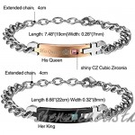 Oidea 2pcs Stainless Steel Cubic Zirconia His Queen Her King Crown Pendant Necklace CZ His Hers Bracelets for Valentines Gifts