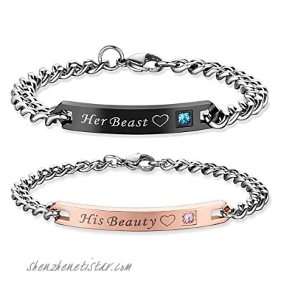 Relationship Bracelets For Couples Set Her Beast His Beauty 2 Pcs Romantic Lettering Couples Link Bracelets Promise Gifts Birthday Present For Teens Girls Boys Women Men BF GF Lovers Parents