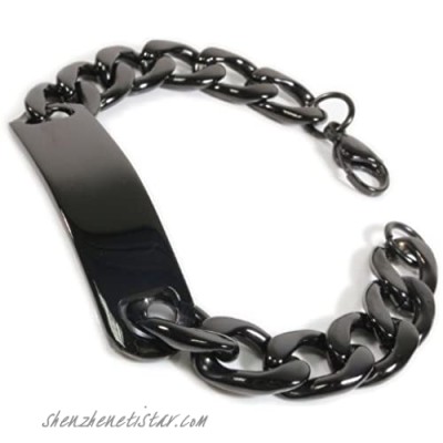 Steelmeup Stainless Steel Black Curb Chain Plain Polish ID Bracelet for Men 13mm 8.5inch
