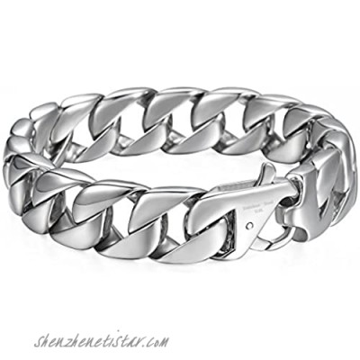 Trendsmax 15mm Curb Cuban Heavy Big Bracelet for Mens Boys 316L Stainless Steel Link Chain Bangle 8-11inch