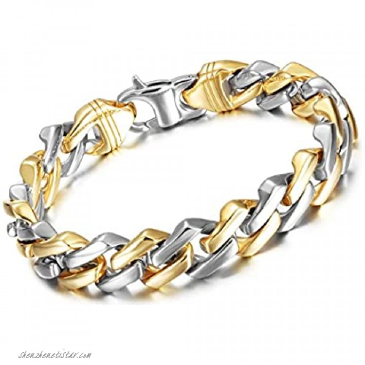 WISTIC 18k Gold Plated 12mm/15mm Cuban Link Chain Bracelet 316L Stainless Steel Polished for Men Boy