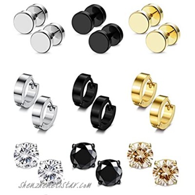 Besteel 9-12 Pairs Stainless Steel CZ Stud Earrings Hoop Earrings Gauge Earrings Set for Men Women piercing earrings