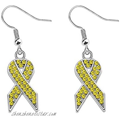 CHOORO Yellow Awareness Ribbon Charm Earrings Cancer Awareness Jewelry Gift for Endometriosis/Bladder Cancer/Suicide Prevention/Bone Cancer