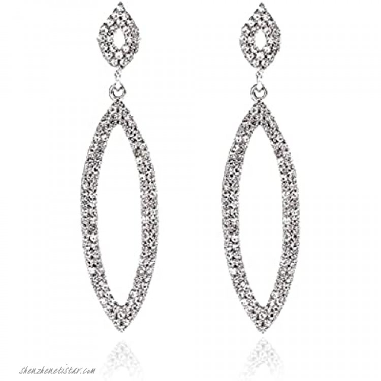 Cruinne Dangly Earrings Hypoallergenic Long Hanging Silver Rhinestone for Women Fashion Crystal Drop Prom Jewelry