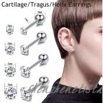 Jstyle 12Pairs Stainless Steel CZ Stud Earrings for Mens Women Hoop Huggie Earrings Ear Cartilage Tragus Helix Piercing Earrings