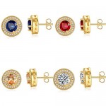 JUMOO 4 pairs 18K gold color crystal rhinestone stud set for women girls men hypoallergenic fashion jewelry earrings