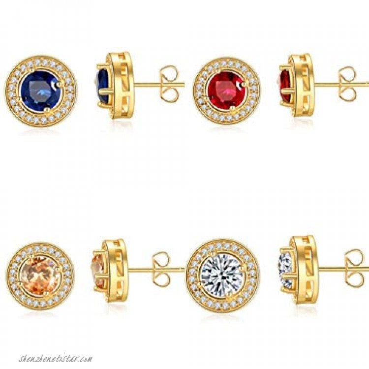 JUMOO 4 pairs 18K gold color crystal rhinestone stud set for women girls men hypoallergenic fashion jewelry earrings