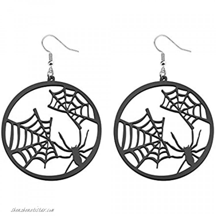 KEYCHIN Halloween Jewellery Horror Spider Pumpkin Witch Black Cat Round Acrylic Earrings Witch Gift Halloween Carnival Jewellery
