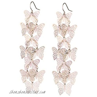 Nicole Miller New York Rosegold Casted Cutout Layered Butterfly Fashion Dangle Earrings