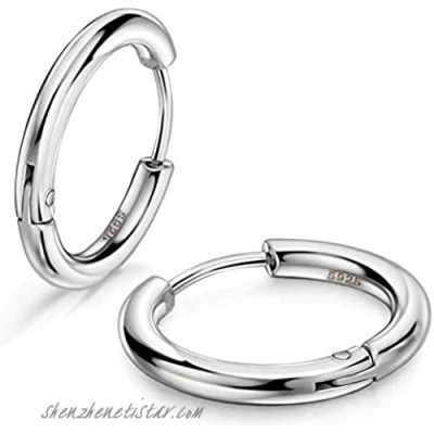 Small Silver Hoop Earring for Women/Men 925 Sterling Silver Hypoallergenic Dainty Thin Cartilage Earring Round Circle Earrings