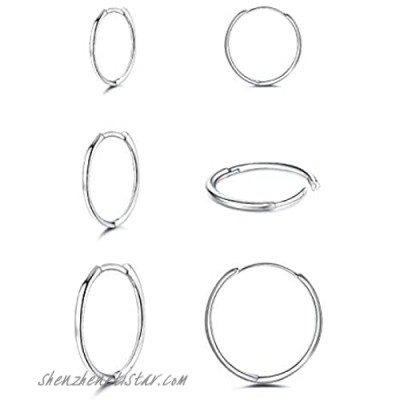 Small Silver Hoop Earrings - 3 Pairs Cartilage Earring Hoop Set| Hypoallergenic 925 Sterling Silver Hoop Earrings for Women Men Girls Boys Tragus Lips Nose Rings 8/10/12mm