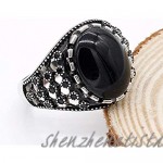 Biggold Vintage Black Onyx Agate Rings for Men Women - 925 Sterling Silver Onyx Wedding Jewelry Bands - Gothic Multi Small Black Stones Engagement Ring (Size 8-12)
