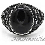 Biggold Vintage Black Onyx Agate Rings for Men Women - 925 Sterling Silver Onyx Wedding Jewelry Bands - Gothic Multi Small Black Stones Engagement Ring (Size 8-12)