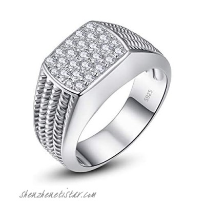 BONLAVIE 10MM Sterling Silver Mens Engagement Ring Twist Rope Round Cubic Zirconia Pave CZ Wedding Ring for Men