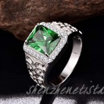 BONLAVIE Created Emerald Rings for Men 925 Sterling Silver Men's Wedding Engagement Rings 8x10mm Sapphire Emerald Cut CZ Bands Ring Size 6-12