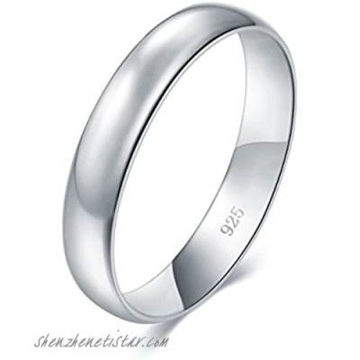 BORUO 925 Sterling Silver Ring High Polish Plain Dome Tarnish Resistant Comfort Fit Wedding Band 4mm Ring Size 4-12