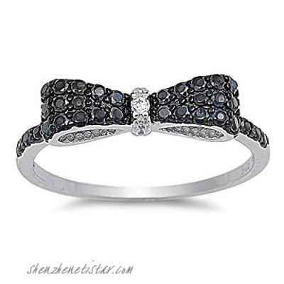 Cubic Zirconia Ribbon Bow Ring Sterling Silver