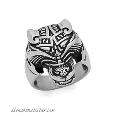 GuoShuang Men 316L stainless steel norse Viking odin's wolf rune vantage ring with gift bag