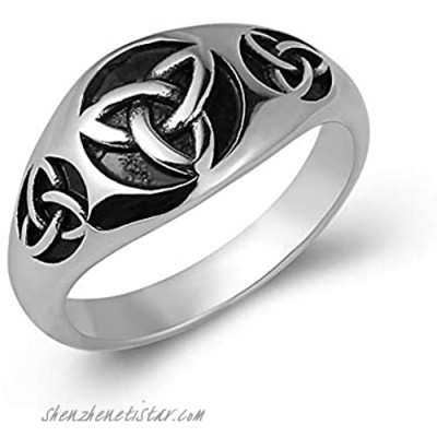 HZMAN Classic Celtic Knot Triquetra Trinity Knot Stainless Steel Ring Size 7-12