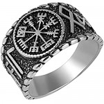 HZMAN Men Stainless Steel Ring Nordic Viking Compass Valknut Vegvisir Pirate Retro Symbol Jewelry