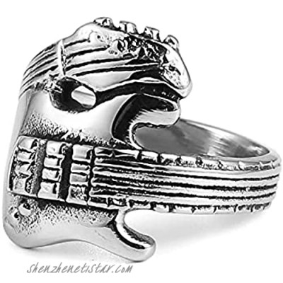 HZMAN Men Women Stainless Steel Personality Music Guitar Punk Rock Jewelry Ring