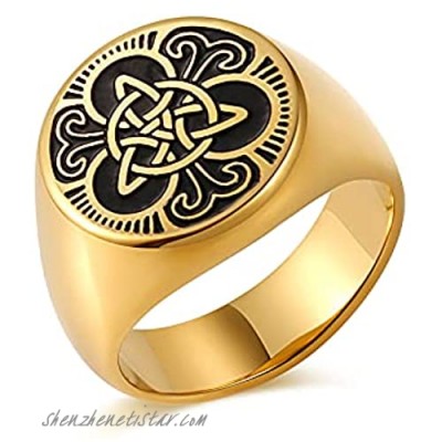 HZMAN Mens Triple Celtic Knot Signet Rings Round Vintage Stainless Steel Ring