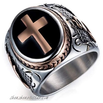 JAJAFOOK Jewelry Black & Silver Stainless Steel Christian Holy Cross Ring For Men's Rings