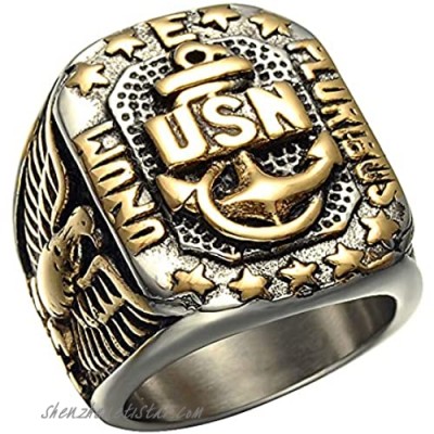 JAJAFOOK Men's Gold Plated Anchor United States USN Navy Military US Army Marine Biker Ring